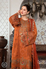 WINTER-3PC DHANAK EMBROIDERED SHIRT WITH CHIFFON EMBROIDERED DUPATTA & TROUSER-4077