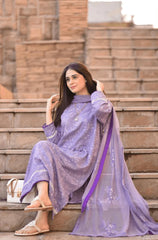 WINTER-3PC DHANAK EMBROIDERED SHIRT WITH CHIFFON EMBROIDERED DUPATTA AND TROUSER-4163