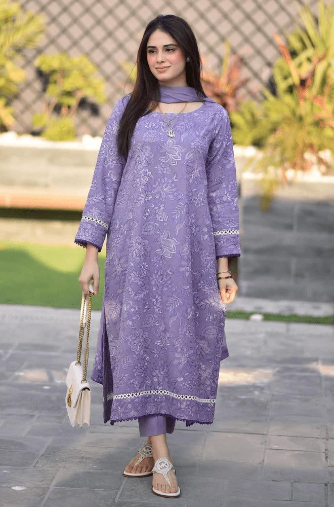 WINTER-3PC DHANAK EMBROIDERED SHIRT WITH CHIFFON EMBROIDERED DUPATTA AND TROUSER-4163