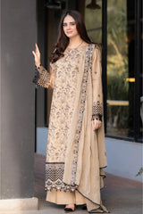 WINTER-3PC DHANAK EMBROIDERED SHIRT WITH CHIFFON EMBROIDERED DUPATTA AND TROUSER-4035