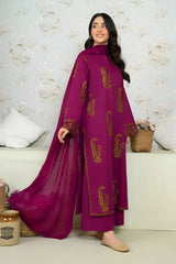 WINTER-3PC DHANAK EMBROIDERED SHIRT WITH DHANAK EMBROIDERED SHAWL AND TROUSER-4232