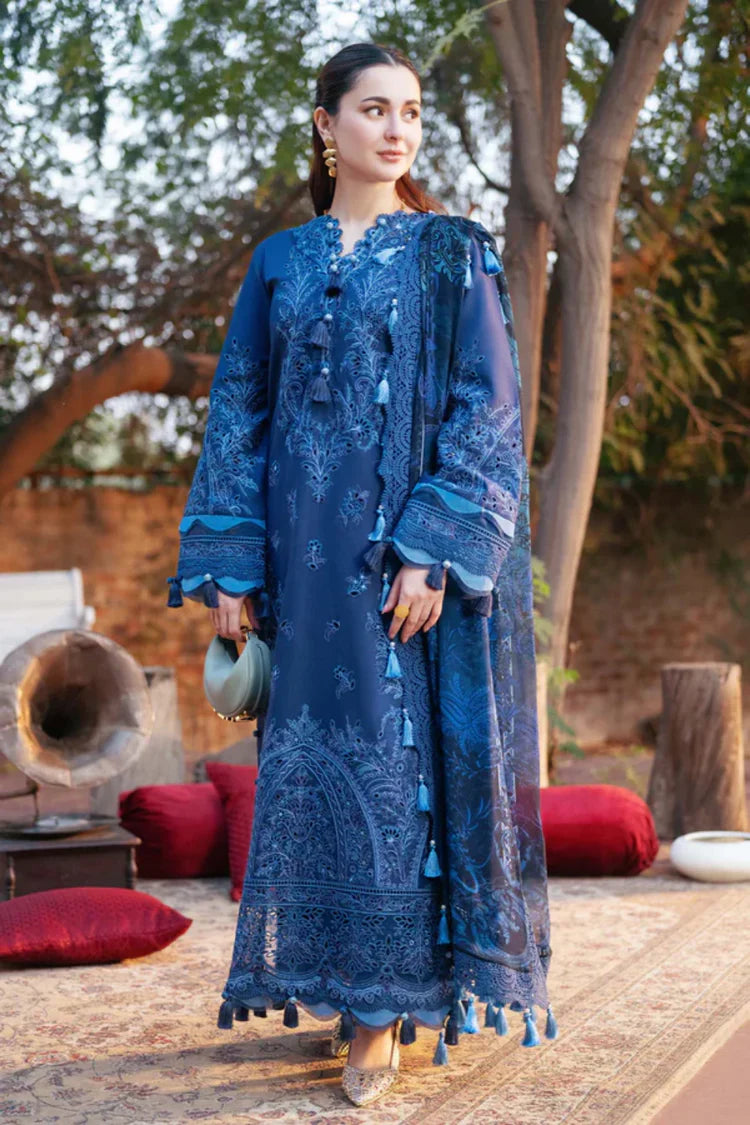 SUMMER-3PC LAWN CHIKANKARI EMBROIDERED SHIRT WITH CHIFFON PRINTED DUPATTA AND TROUSER -4602