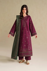 WINTER-3PC DHANAK EMBROIDERED SHIRT WITH DHANAK EMBROIDERED SHAWL AND TROUSER-5145