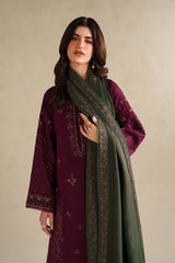 WINTER-3PC DHANAK EMBROIDERED SHIRT WITH DHANAK EMBROIDERED SHAWL AND TROUSER-5145