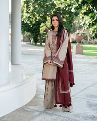 WINTER-3PC KHADDAR EMBROIDERED SHIRT WITH KHADDAR EMBROIDERED SHAWL AND EMB TROUSER-4320