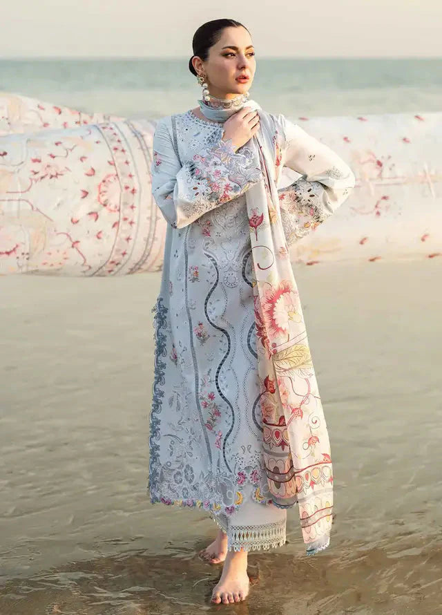 SUMMER- 3PC LAWN EMBROIDERED SHIRT WITH MONARK PRINTED DUPATTA AND TROUSER-3663