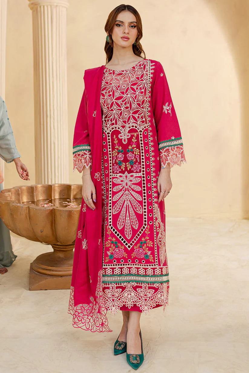 SUMMER-3PC LAWN LASER EMBROIDERED SHIRT WITH LAWN LASER EMBROIDERED READY TO WEAR DUPATTA-3649