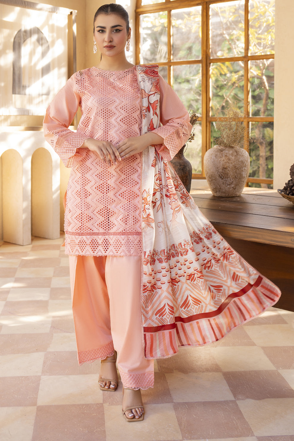 SUMMER-3PC LAWN LASERCUT EMBROIDERED SHIRT WITH MOARK PRINT DUPATTA-VOL-3