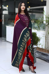 WINTER-3PC KHADDAR CUTWORK EMBROIDERED SHIRT WITH KASHMIRI JACQUARD WOOL SHAWL-1550