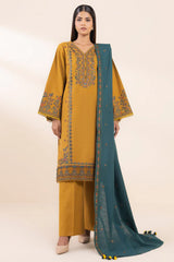 WINTER-3PC DHANAK EMBROIDERED SHIRT WITH DHANAK EMBROIDERED SHAWL AND TROUSER-4071