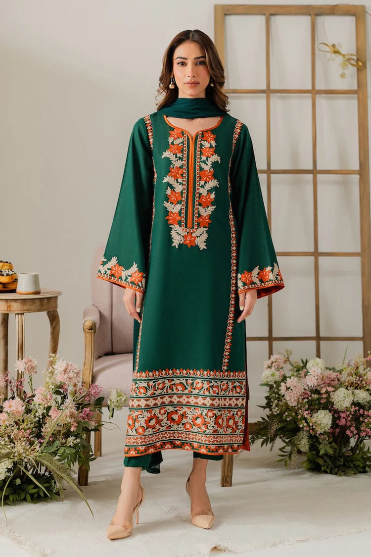 WINTER-3PC DHANAK EMBROIDERED SHIRT WITH BAMBER CHIFFON DUPATTA & TROUSER-4248