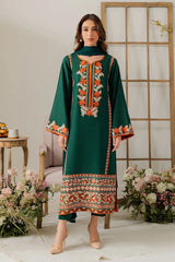 WINTER-3PC DHANAK EMBROIDERED SHIRT WITH BAMBER CHIFFON DUPATTA & TROUSER-4248