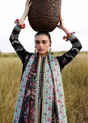 WINTER-3PC KARANDI EMBROIDERED SHIRT WITH COUTRAI PRINTED SHAWL AND EMB TROUSER-5220