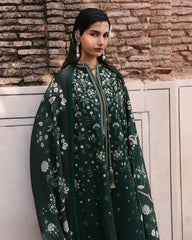 WINTER-3PC DHANAK EMBROIDERED SHIRT WITH COUTRAI PRINTED SHAWL AND EMB TROUSER-5273