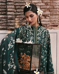 WINTER-3PC DHANAK EMBROIDERED SHIRT WITH COUTRAI PRINTED SHAWL AND EMB TROUSER-5273