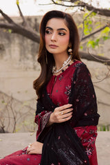 WINTER-3PC DHANAK EMBROIDERED SHIRT WITH CHIFFON TYE&DYE EMBROIDERED DUPATTA AND EMB TROUSER-5107