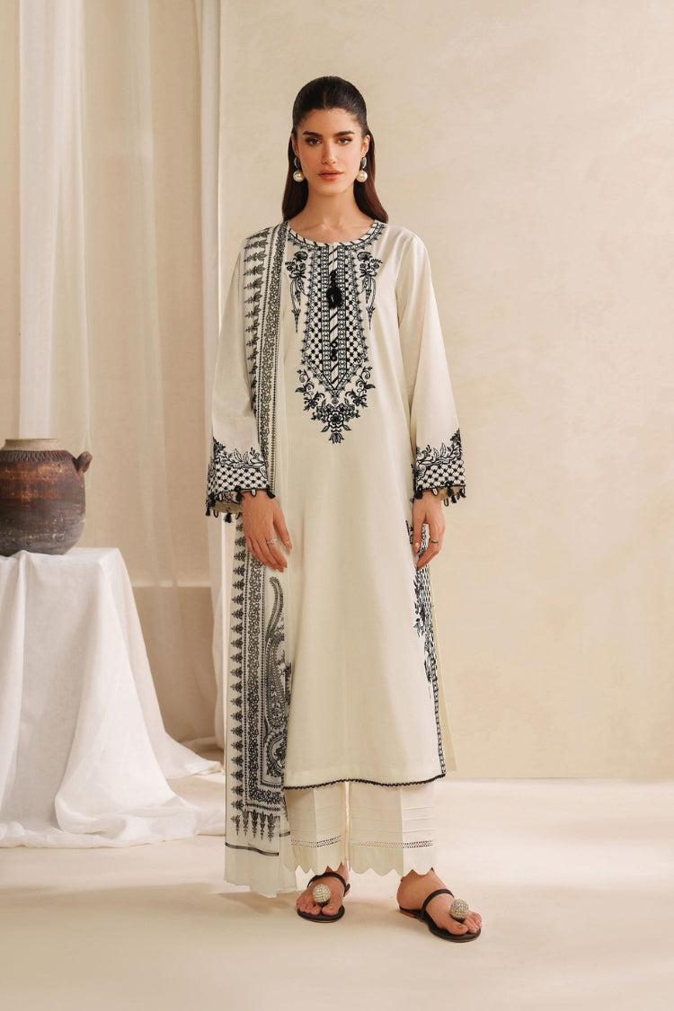 WINTER-3PC KHADDAR EMBROIDERED SHIRT WITH COURTRAI PRINTED SHAWL AND TROUSER-4307