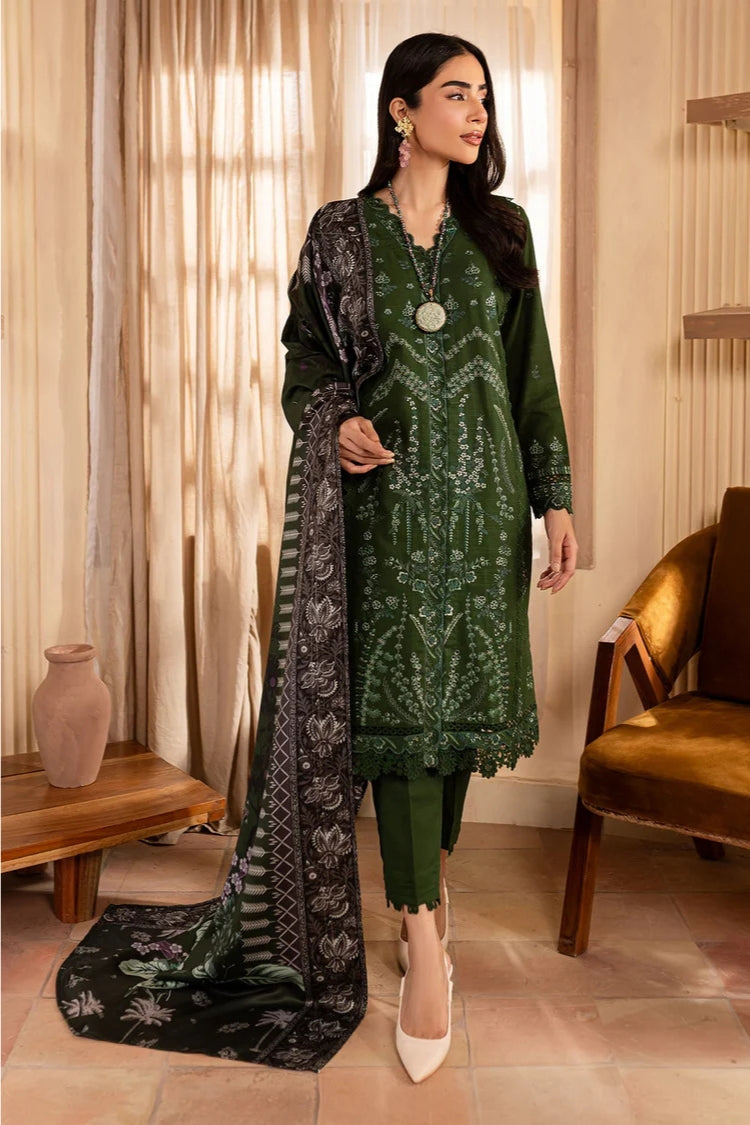 WINTER-3PC DHANAK EMBROIDERED SHIRT WITH COURTRAI PRINTED SHAWL & TROUSER-4324