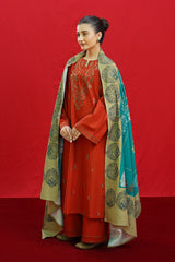 WINTER-3PC DHANAK EMBROIDERED SHIRT WITH COUTURE PRINTED SHAWL & EMB TROUSER-3354