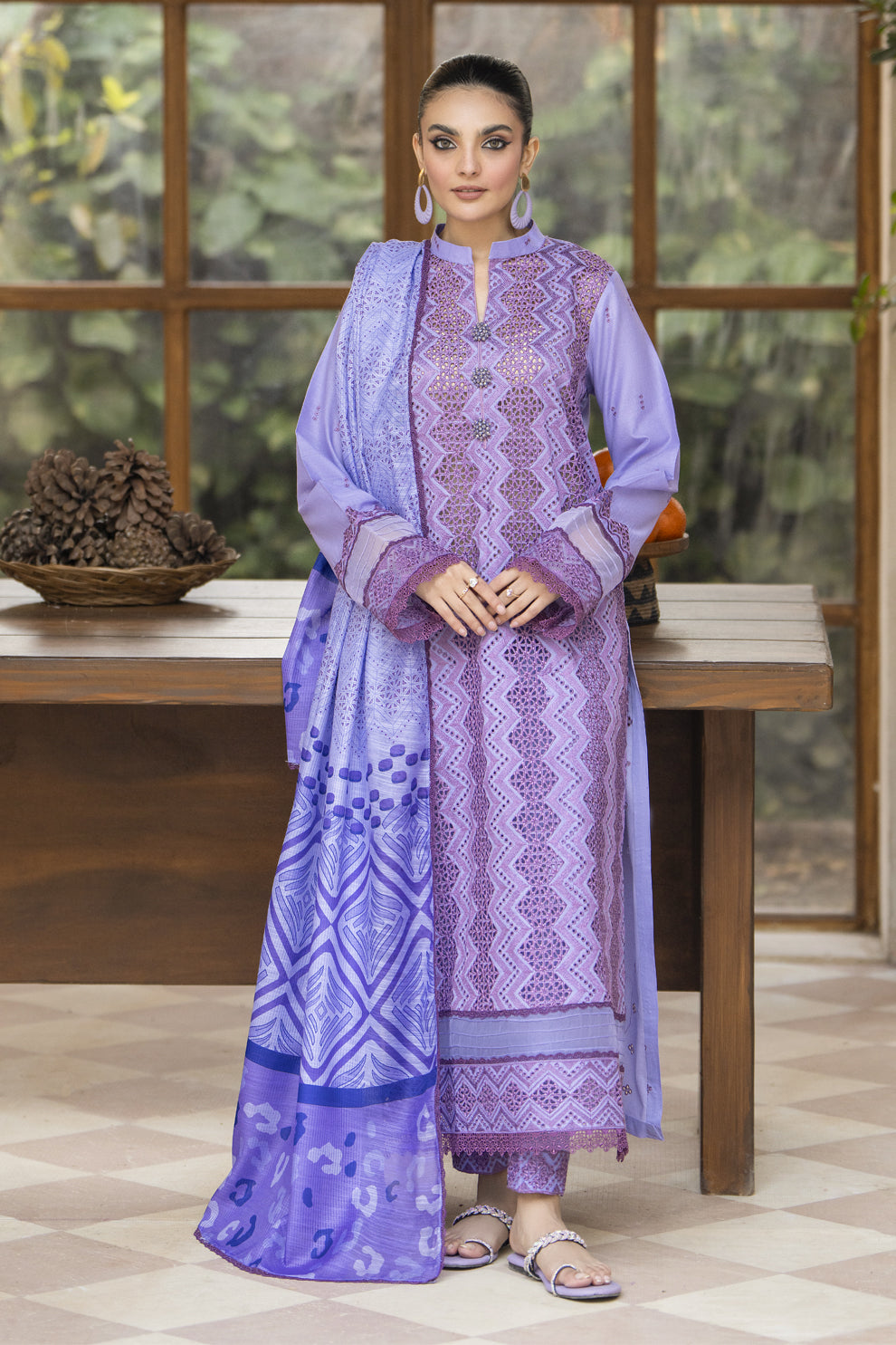 SUMMER-3PC LAWN LASERCUT EMBROIDERED SHIRT WITH MOARK PRINT DUPATTA-VOL-1